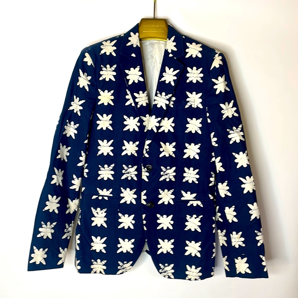 Blue & White Flowers Cotton Blazer Jacket